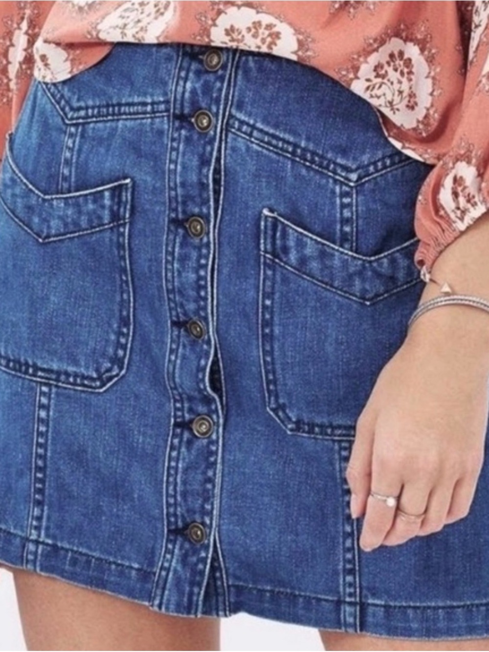 Free People Cord Come a Little Closer Denim Button-Front Mini Skirt, SZ. 6, NWT